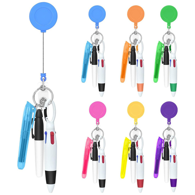 For China Four-Color Ballpoint Pen Four-in-One Fluorescent Highlighter Set Portable Pocket Pen Press-Type Plastic Pen