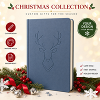 Carnet A5 personnalisé de Noël, couverture rigide, reliure filigranée, papier bleu ardoise, motif cerf, gaufrage à sec, 80 feuilles, impression numérique, cadeau d'entreprise