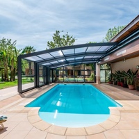 Toldo Retráctil Eléctrico para Exteriores, Techo Transparente Deslizante, Impermeable, Cubierta Retráctil para Piscina de Cristal Transparente