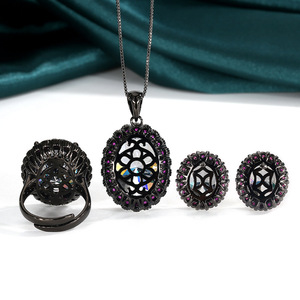 Parures de bijoux en cuivre écologiques en gros, haut de gamme, plaqué or, zircon ovale taillé 15*20mm, collier, boucles d'oreilles et bague tendance pour mariage - Product Image 6