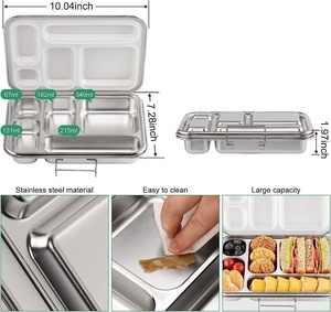 Boîte à lunch bento en acier inoxydable personnalisée, grande, 5 sections, peut contenir un sandwich, deux côtés, durable, boîte à lunch idéale pour les adultes au bureau - Product Image 4