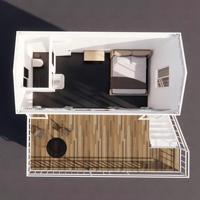 Villa Contenedor de Dos Pisos con Techo a Dos Aguas y Pared de Vidrio de Piso a Techo