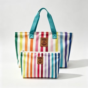 Colorful Rainbow Stripe Canvas Shoulder Tote Bag Lightweight Travel <b>Handbag</b> With Mini Storage Purse for Travel Use - Product Image 5