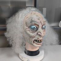 Masque de sorcière effrayant pour Halloween, costume de cosplay, design de sorcière moche, masque en latex de monstre aux cheveux blancs et aux grands yeux