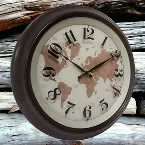 OEM Horloge carte du monde de 18 pouces au design personnalisé Horloges vintage décoratives de luxe en plastique pour la maison