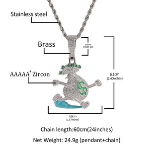 Dropshipping que brilla en la oscuridad Bling dólar dinero bolsa colgante Iced Out Running Escape collar Hip Hop joyería - Product Image 6