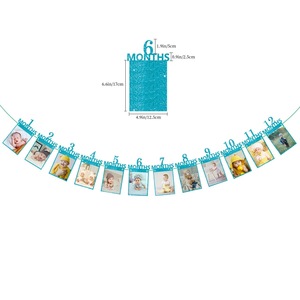 Bannière de fête en papier pailleté pour cadre photo, décoration de premier anniversaire de bébé de 12 mois, bannières de fête intérieures style dessin animé - Product Image 4