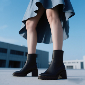 Stivaletti Casual da Donna in Pelle di Alta Qualità con Design Retrò Elegante, Tacco Grosso e Dettaglio Laterale in Metallo, Modello Slip-On con Aumento di Altezza - Product Image 6