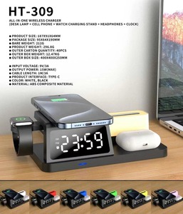 Station de charge sans fil 15W, réveil de bureau, lampe de bureau, chargeur 4 en 1 pour téléphone, montre, écouteurs - Product Image 2