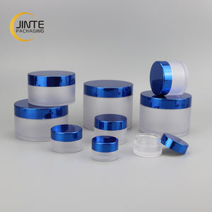 प्लास्टिक कॉस्मेटिक पैकेजिंग जार खाली ठंढ कॉस्मेटिक जार के साथ धातु नौसेना के नीले ढक्कन के साथ खाली मेंढक - Product Image 1