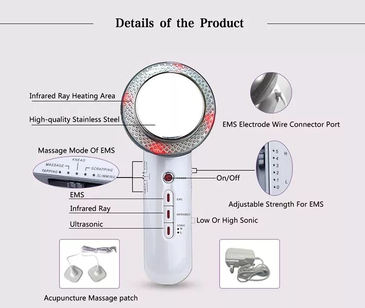 Ultrasonic 3 In 1 Body Massager Galvanic EMS Fat Burner Cellulite Skin Care Infrared Fat Removal Therapy Beauty Slimming