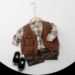 Chemise à carreaux rétro unisexe pour enfants, printemps-automne, détail poche, chemise à manches longues, vêtement d'extérieur chic vintage, chemise pour bébé - Product Image 3