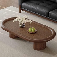 Table basse ovale en bois massif de luxe moderne, plateau épais, pieds cylindriques, décoration de salon, bureau à domicile, meubles