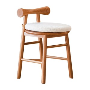 Taburete Butterfly de madera maciza de cerezo, taburete para tocador con respaldo, silla redonda para uso en maquillaje en el dormitorio - Product Image 5