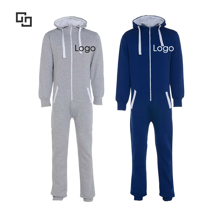 Wholesale Custom One Piece Men Women Unisex Cotton Hooded Zip Adult Onesie Pajamas