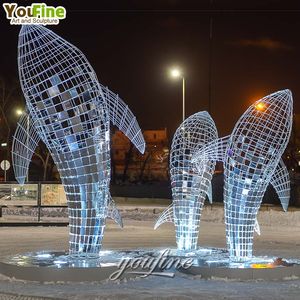 Sculpture d'animal de jardin en acier inoxydable de grande taille pour décoration extérieure, baleine - Product Image 5