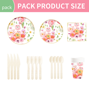 DAMAI - Vajilla de Papel Personalizada para Fiestas, Juego de Platos, Vasos y Servilletas de Papel con Tema Floral, Juego de Vajilla Desechable - Product Image 6