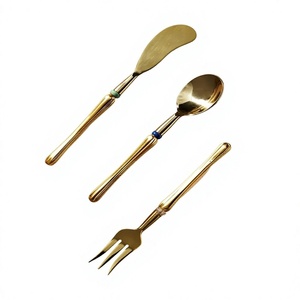 Juego de Cubiertos de Metal de Lujo para Decoración de Mesa, 3 Piezas, Cuchillo para Mantequilla, Cuchara y Tenedor con Mango de Gemas, para Bodas y Eventos - Product Image 1