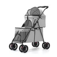 Poussette pour chien double couche de luxe avec 4 roues universelles réglables en tissu Oxford pour voyage en plein air compartiment pour bébé et animal de compagnie