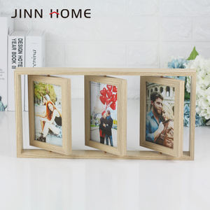 Marco de fotos de madera Natural, Marcos triples de madera Natural, Marco FrameDouble, pantalla giratoria, vidrio de alta definición para mesa, 4x6 - Product Image 2