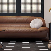 Sofá Modular de Lujo Ligero Estilo Italiano en Piel de Vaca, Sofá Retro para Sala de Estar en Fila Recta, Juego de Sofás de Cuero Marrón Caqui