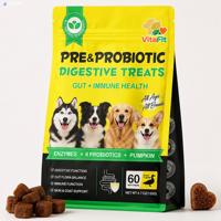 VitaFit Probiotiques pour chiens, friandises à mâcher molles, 60 unités, riches en protéines, à ingrédients limités, absorption rapide, compléments nutritionnels pour la santé