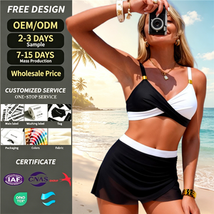 Traje de baño deportivo de cintura alta para mujer, <span class=keywords><strong>bikini</strong></span> de dos piezas con control de abdomen, faldas de baño de malla para curvas, venta al por mayor, logotipo personalizado - Product Image 1