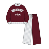 Ensemble personnalisé pour frères et sœurs, bébés et enfants, haut à manches longues et pantalon gris bordeaux, ensemble de vêtements à manches longues et courtes