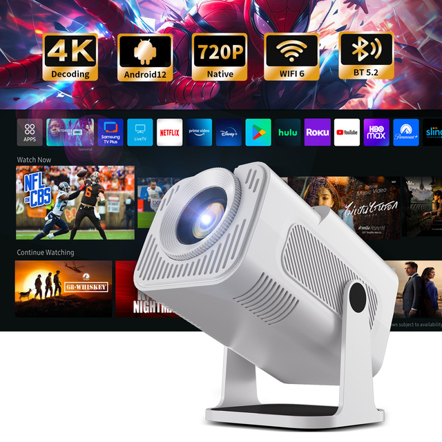 4K WiFi 6 Projector Android 12 5.2 Smart Mini Projector 720P Native Portable Home Cinema Screen