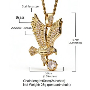 Collar de Hip Hop con Cadena Chapada <span class=keywords><strong>en</strong></span> Oro, Colgante de Águila Voladora, Tótem de Halcón, Cuerda Trenzada, Circonita Cúbica Completa, Joyería Larga Brillante de CZ - Product Image 2