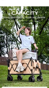650L 대용량 블랙 카키 캠핑 트롤리 야외 접이식 트레일러 카트 리클라이닝 메탈 회전 바퀴 완전 개방형 푸시 핸들 - Product Image 6