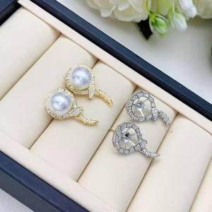 WENCHI 10822 S925 <b>Silver</b> Snake <b>Earrings</b> with 8-10mm Round Beads Hollow Tray Earnail <b>Pearl</b> Accessories From China - Product Image 3