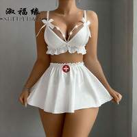 Ensemble de lingerie sexy pour infirmière B1143, soutien-gorge à volants blanc pour femmes, mini-jupe, uniforme de cosplay, costume de jeu de rôle, Halloween