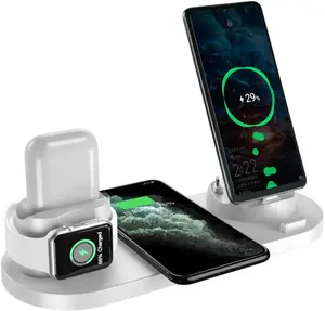 Timess new arrivals 2023 10W Qi Wireless Charger Station 6 in 1 For Iphone Micro USB Type C Stand phone Chargers