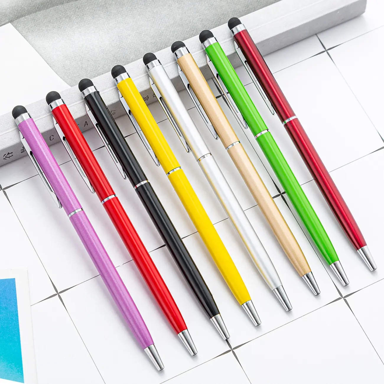 hot sale 2 in 1 luxury high quality slim metal pen with stylus