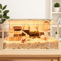 JQ Grandes Cages d'Élevage en Bambou et Bois pour Cochons d'Inde, Cages à Hamster avec Panneaux en Acrylique, Construction Robuste pour Hamsters et Accessoires