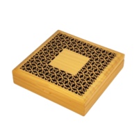 Boîte cadeau en bois personnalisée avec logo, motif découpé au laser, doublure en velours doux, charnière métallique pour le stockage de chocolats et de dattes du Ramadan