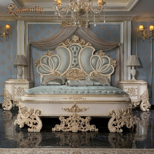Elegante Juego de Cama Neoclásico Dorado, Cama de Madera Tallada Estilo Turco Real con Armario <span class=keywords><strong>para</strong></span> Dormitorio Principal de Mansión de Lujo - Product Image 1