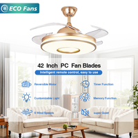 Ventilateur de plafond LED de 42 pouces avec pales rétractables et pliables, corps en métal, abat-jour en acrylique et télécommande pour la maison et le bureau