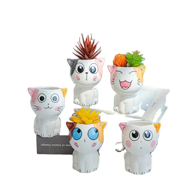 Hot Selling Creative Cartoon Cat Animal Succulent Pot Gardening Owl Ceramic Mini Potted Plant