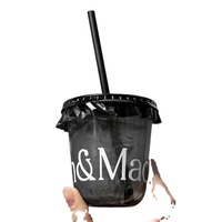 Gobelet jetable rond noir en PET pour boissons froides 400 ml avec couvercle, logo personnalisable pour café, lait, thé, latte