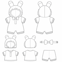 Combinaison à capuche personnalisée avec oreilles de lapin et nœud violet, tenue faite main pour poupée en coton rembourrée, accessoires de costume