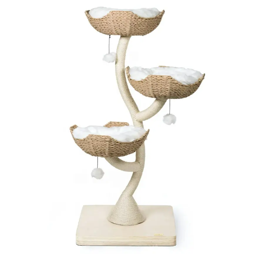 Maison de tour à gratter d'arbre à chat à plusieurs niveaux de luxe de conception unique avec poteaux d'escalade en sisal pour plusieurs chats