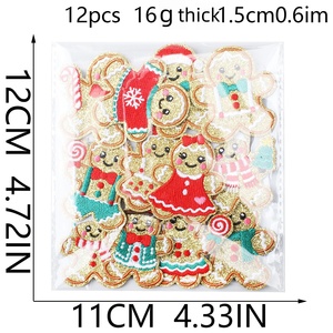 Parche Bordado con Diseño de Hombre de Jengibre con Purpurina Navideña para Bolsos, Sombreros y Ropa, Venta al Por Mayor - Product Image 2