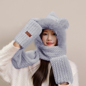 Ensemble écharpe et gants d'hiver pour femme, mignon, doux, en peluche épaisse, chaud, long, <span class=keywords><strong>avec</strong></span> cagoule et mitaines - Product Image 5