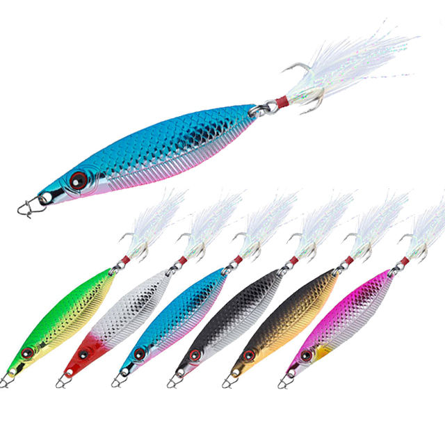Guosong Wholesale Cheap S Shaped 3d Eyes Spoon Fishing Lure Long Casting Metal Spoons Jigging Bait With 4x Treble Hook