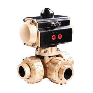 Vanne à bille pneumatique à action double COVNA HK57-T 3 voies, type double union, en plastique UPVC - Product Image 1