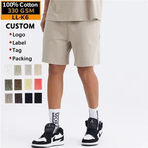 Custom 330 Gsm Above The Knee Cotton Oversized Men Plain Long Drawstring Athletic Jogging Training Sweat Shorts
