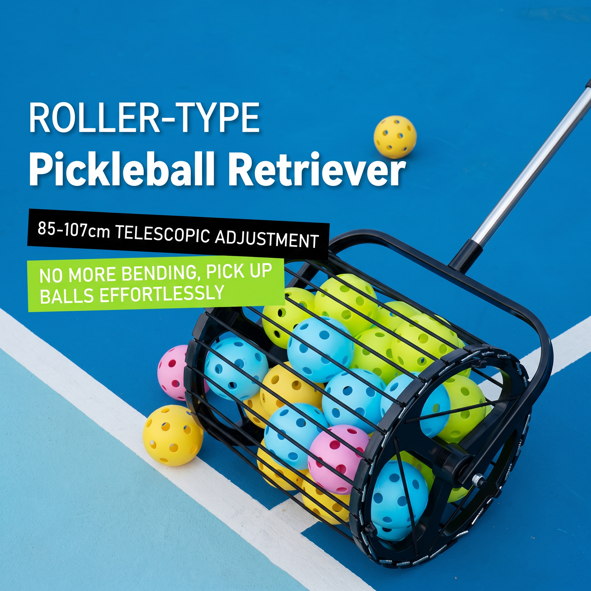 Durable Rolling Ball Retriever Pickleball Training Equipment Honeycomb Core Automatic Ball Picker Portable Multi-Ball Trainer