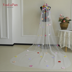 YouLaPan V277 R <span class=keywords><strong>voile</strong></span> de fleurs colorées convient aux cérémonies <span class=keywords><strong>en</strong></span> plein air pelouse mariage mariées Festival Performance robes - Product Image 3